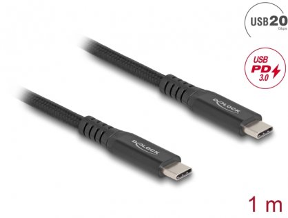 Cablu USB4 type C 20Gb/100W T-T E-Marker 1m brodat Negru, Delock 80024